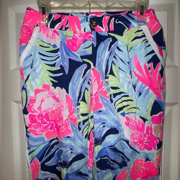 Lilly Pulitzer Women's Madeira Pants High Tide Navy Tropic Multi Size 2. VGUC - Picture 2 of 14